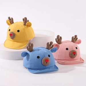 Toddler deer baseball caps in yellow blue and pink colors with soft brim and 3D antlers