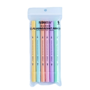 6-color set of dual-tip highlighters in macaron pastel tones for artistic marking
