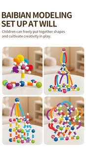 Detailed view of colorful magnetic building sticks and balls DIY assembly structures