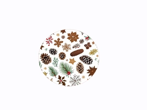Detail of Christmas felt coaster with pine cones, berries and snowflakes for holiday decor