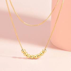 Minimalist Copper Double Layer Round Bead Necklace For Women Gold Plated Box Chain Geometric Clavicle Chain Fashion Jewelry