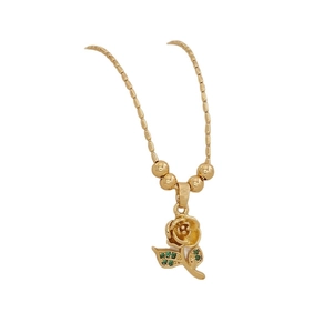 Elegant 18K gold plated sunflower pendant necklace featuring green leaf details on white background