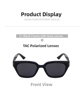 Front view of C1 black frame sunglasses with TAC polarized lenses and metallic hinges