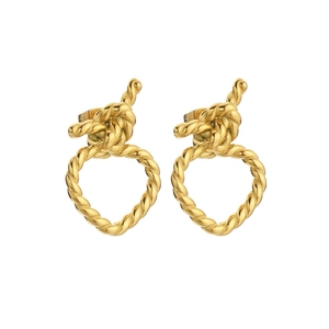 Boucles d'oreilles cœur tressé en acier inoxydable doré avec design de nœud