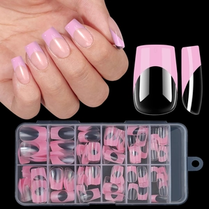 French tip press-on nail kit in pink and transparent finish with storage box container