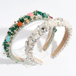 Elegant Baroque crystal headbands with colorful rhinestones and faux pearls for women