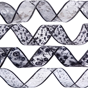 Halloween Decoration Ribbon Bronzing Mesh Webbing With Iron Wire Skull Pumpkin Spider Web Pattern For Party DIY Craft