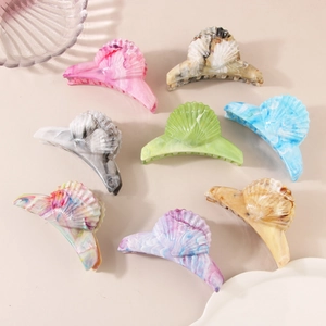 Elegance shell-shaped ABS hair claws in diverse marble patterns and acetate colors