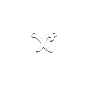 Macro view of polished stainless steel letter X connector pendant for DIY jewelry making