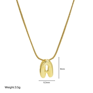 Gold stainless steel bubble letter A pendant necklace with a sleek round snake chain