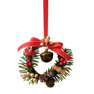Mini Christmas wreath with pine cones, red berries, cinnamon sticks and vintage bells