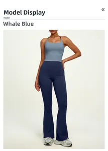 Whale blue high-waisted flare yoga pants and gray-blue tank top sports set