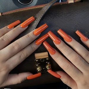 Damen Lange Sargform Künstliche Fingernägel Glänzend Einfarbig Orange Falsche Nägel Maniküre Dekoration DIY Fingernägel Schönheitszubehör