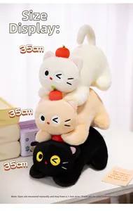 Three stacked 35cm cartoon apple cat plush dolls in white, orange and black colors
