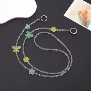 Frosted bear cross-body chain with yellow butterfly and green flowers for phone cases