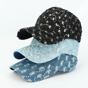 Casquettes de baseball en jean délavé avec sequins en noir et bleu pour hommes et femmes