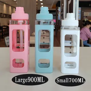 Square Double Layer Water Bottle With Straw And Handle Portable Plastic Leak Proof Sports Bottle For Outdoor Office