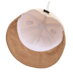 Corduroy wide brim bucket hat for kids with adjustable drawstring inside for wind protection