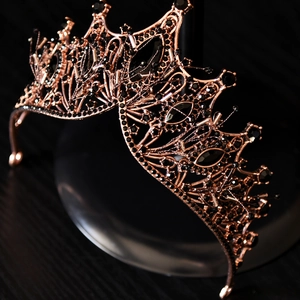 Luxurious rose gold bridal crown with black marquise rhinestones in gothic style