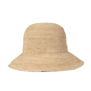 Handmade raffia straw sun hat for women with wide brim and foldable crochet design