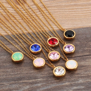Multiple colorful faceted crystal pendant necklaces with 18k gold plated chains detail