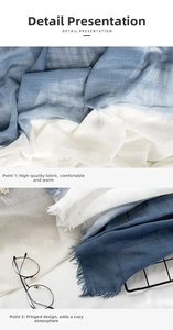 Detail view of cotton linen scarf showing soft gradient texture and frayed edge design