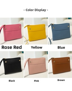 Minimalist square leather coin purses with wrist strap and zipper in six vibrant colors