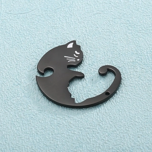 Minimalist black cat metal pendant in a cute cuddling silhouette for couple necklaces