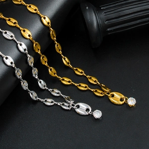 French pig nose necklace set with coffee bean links and zircon pendants in gold and silver