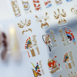 Matte Peking Opera nail art stickers with 3D gold stamping and Chinese cultural patterns
