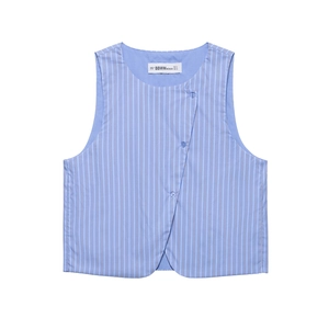 Vertical striped sleeveless vest and straight pants set in light blue cotton fabric
