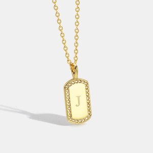 Initial Letter Rectangular Pendant Necklace Copper Gold Plated Rhinestone Pave English Alphabet Chain For Women Jewelry