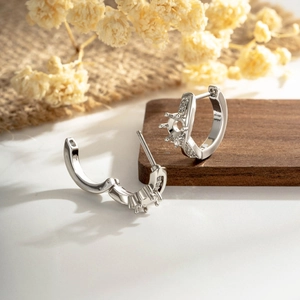 Polished silver 316L titanium steel hoop earrings with side diamonds for DIY jewelry
