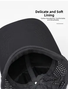 Close-up of black mesh baseball cap lining featuring a breathable cotton sweatband