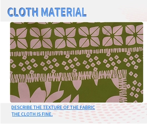 Close-up of fine green fabric with pink floral patterns and detailed print texture