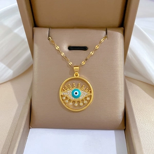 Evil Eye Pendant Necklace Gold Plated Stainless Steel Chain Copper Zirconia Eyelash Eye Jewelry For Women Banquet