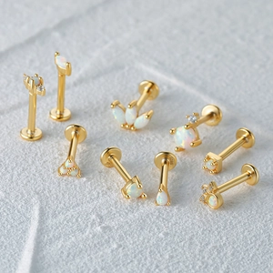 925 sterling silver opal gold labret stud earrings with zirconia and heart shape design
