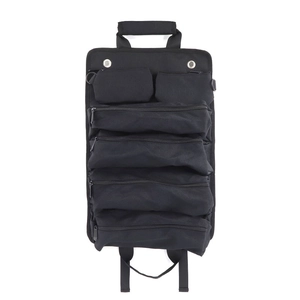 Black heavy-duty tool roll organizer with multi-zipper pockets and reinforced handles