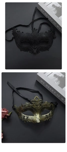 Detail of vintage Roman warrior half face mask with intricate laser cut patterns
