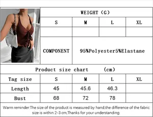 Size chart for halter neck crop top showing S, M, L dimensions and fabric composition details