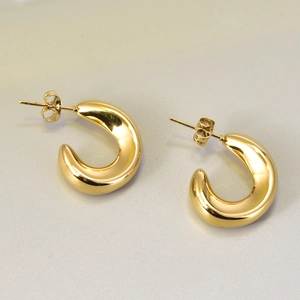 Boucles d'oreilles créoles bombées en forme de C en acier inoxydable plaqué or 18 carats
