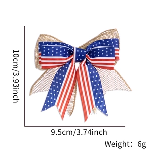 Detailed size specifications for a patriotic burlap and stars and stripes bow ornament