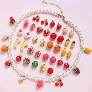 Mini Fruit Charms Pendants For DIY Jewelry Making Gold Plated Alloy Enamel Strawberry Cherry Banana For Earrings Necklaces Cute
