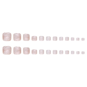 24pcs shimmer pink press-on toenails with white shell pattern and silver glitter finish
