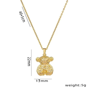 Golden robot bear pendant necklace for women with dimensions 22x17mm and 40cm chain