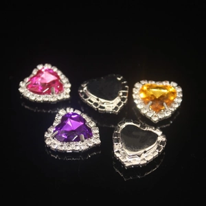 Colorful heart crystal claw rhinestones with silver metal base for DIY sewing crafts