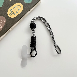 Cordon de téléphone tressé noir et blanc avec joint transparent et anneau métallique