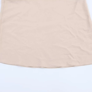 Contrast stitch beige midi dress with detailed hemline and high quality textile texture