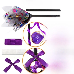 Detail of Halloween DIY witch broom set with LED lights mesh stars and assembly parts
