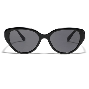 Trendy oversized black cat eye sunglasses with dark grey lenses for a retro fashion look